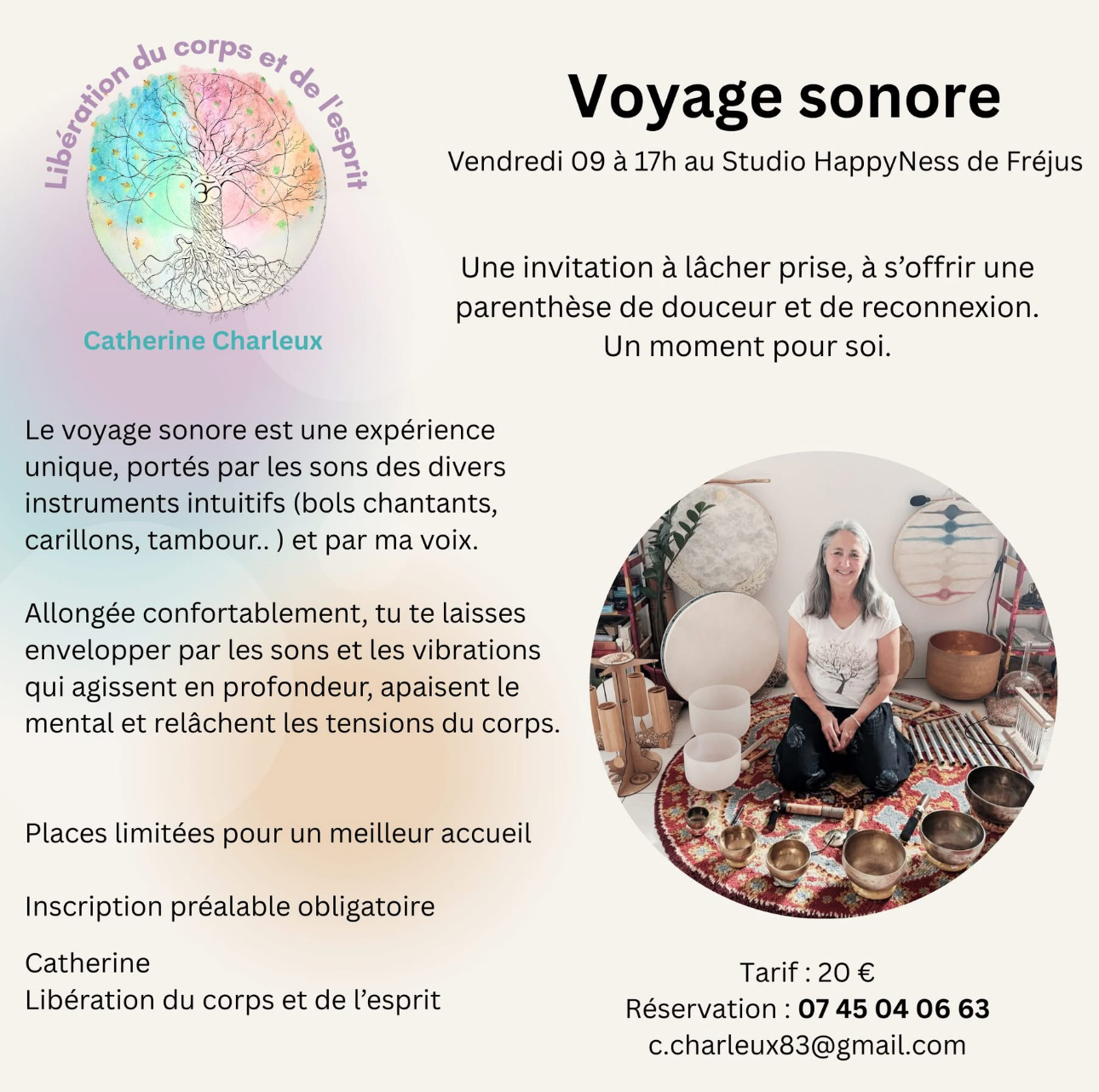Voyage Sonore avec Catherine Vendredi 9 Mai à 17h au Studio HappyNess à Fréjus