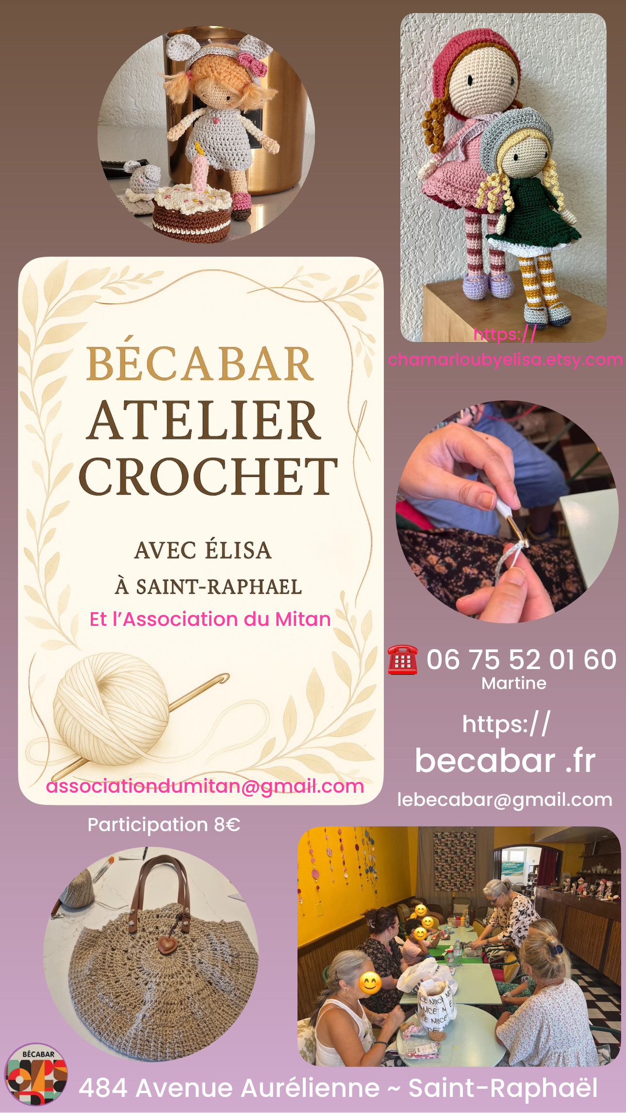 Ateliers Crochet pour tous de 9h à 12h –      Mercredi 8 Octobre – Mercredi 29 Octobre – Mercredi 5 Novembre – Samedi 15 Novembre – Mercredi 19 Novembre – Samedi 29 Novembre