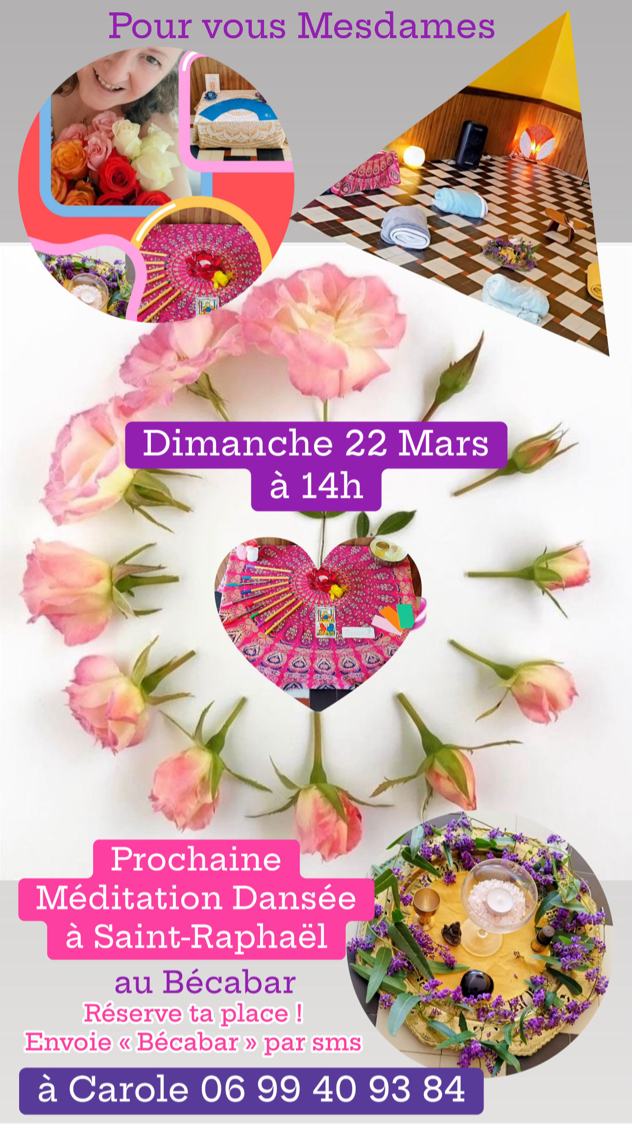 Une pause douceur au cœur de l&rsquo;Être – Dimanche 22 Mars à 14h – Tu veux venir ?  Envoie « Méditation Dansée » par Sms 06 99 40 93 84 à Carole