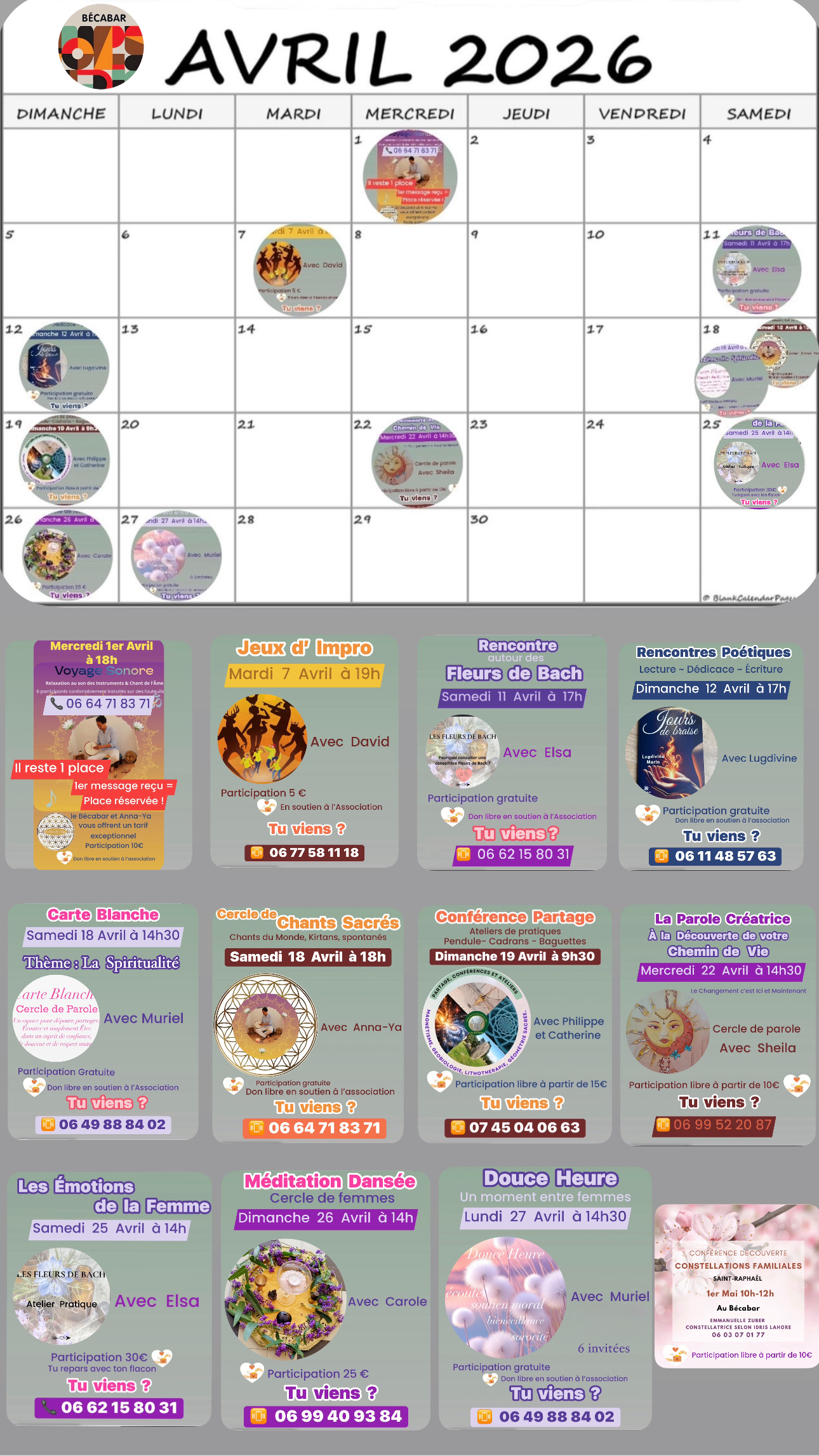 Le planning d&rsquo;Avril – Retrouve chaque rendez-vous en détail en faisant défiler ton écran et clique sur sur l&rsquo;image