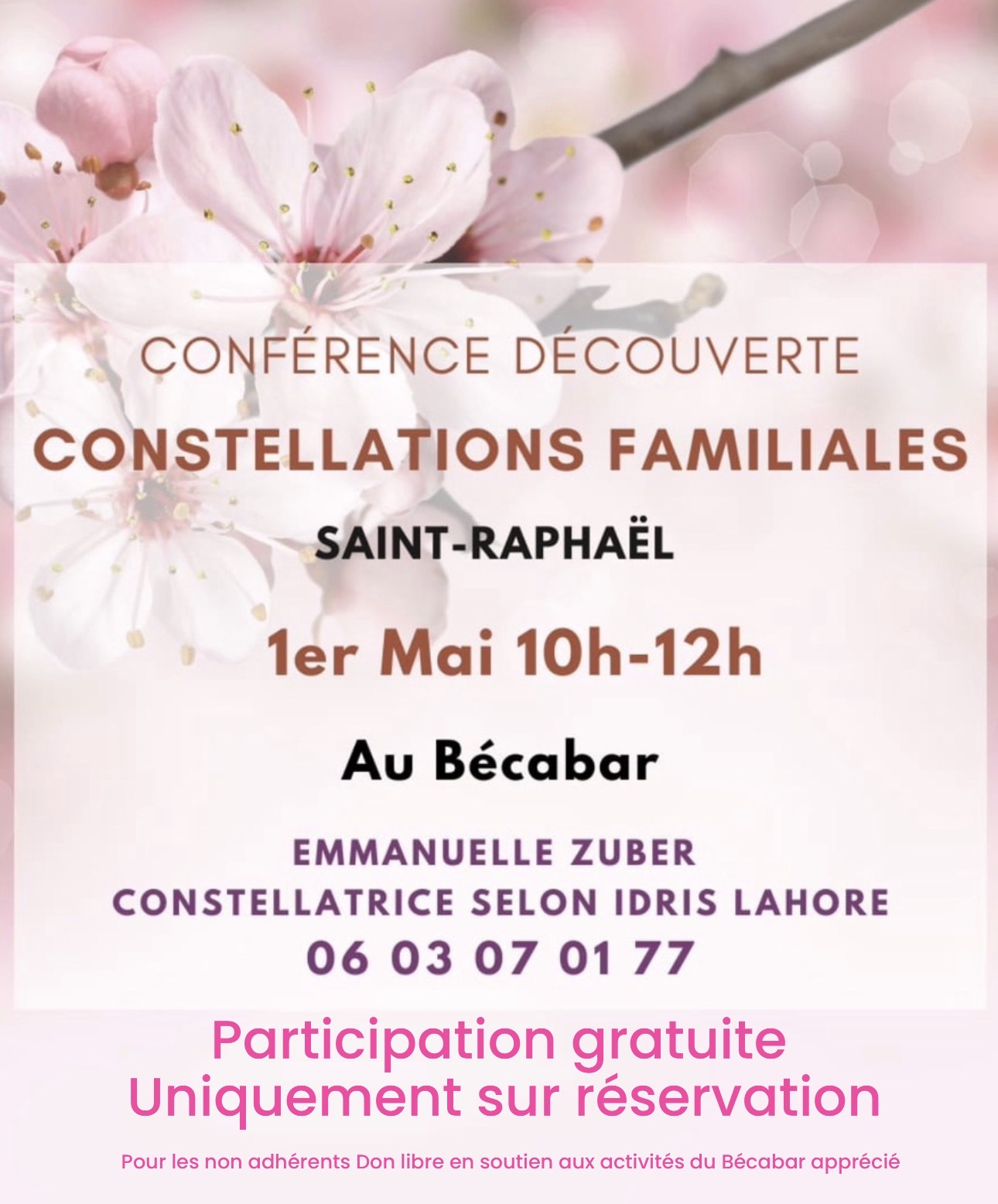 Conférence Découverte des Constellations Familiales – 1er Mai à 10h – 📞 Emmanuelle 06 03 07 01 77