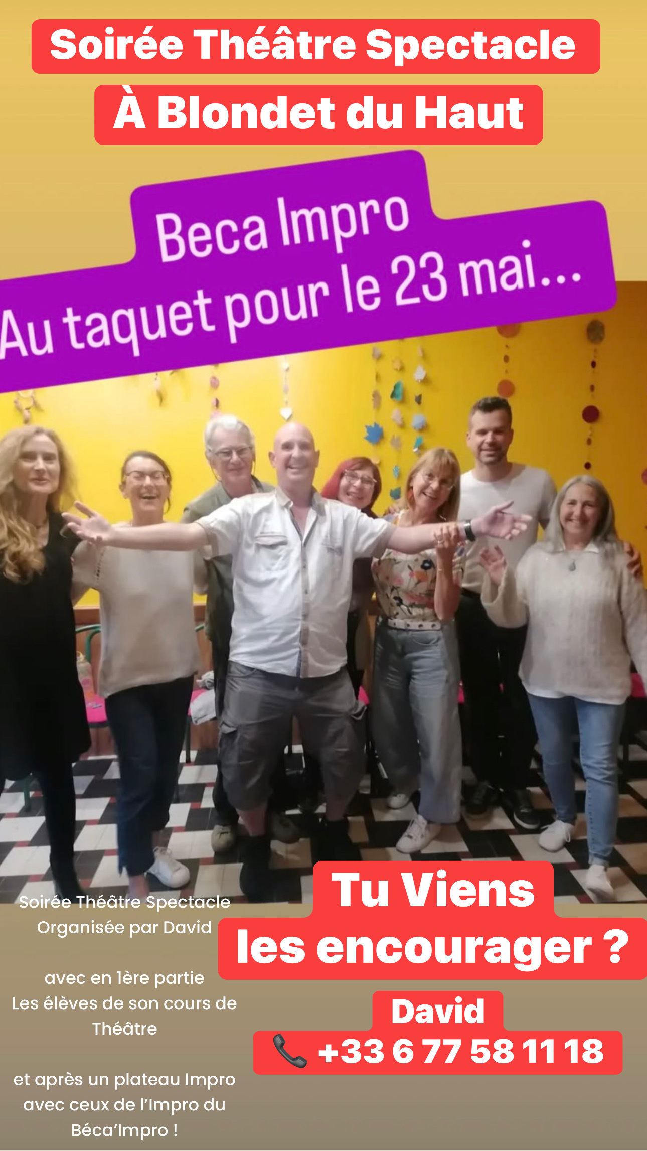 Le 23 Mai viens encourager la communauté du Béca&rsquo;Impro ! 📞David 06 77 58 11 18